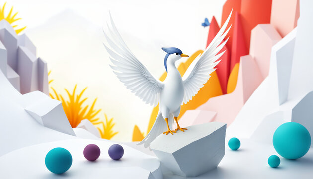 a realistic cinematic white chinese loong bird lum