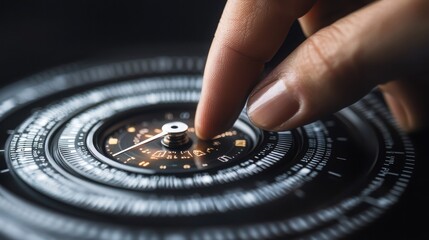 Fototapeta premium Close-Up of Finger Adjusting a Vintage Navigation Device Dial