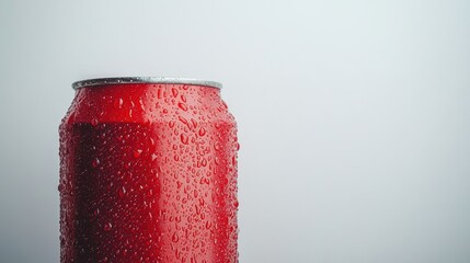 Refreshing beverage can with dew drops minimalist background product photography studio lighting macro perspective
