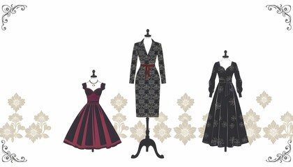 Elegant Vintage Dresses on Display: A Timeless Fashion Collection