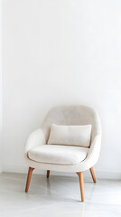 Modern chair with blank cushion, simple decor, and light colors. Ideal for contemporary interiors