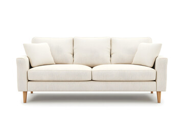 Fototapeta premium Stylish white sofa with cushions, perfect for warm and inviting space