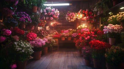 A flower shop brimming with blooms.
