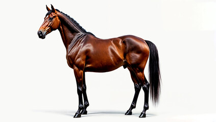 Obraz premium Majestic Brown Horse Studio Portrait on a Pure White Background - Generative AI