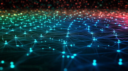 Fototapeta premium futuristic neural network with glowing red and blue lines symbolizing artificial intelligence and data