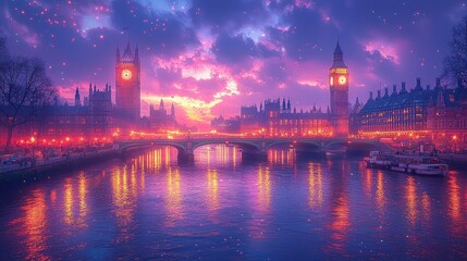 Naklejka premium London Parliament at Sunset with Magical Sky