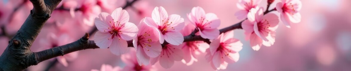 Fototapeta premium Trunk covered in delicate pink cherry blossom petals, petals, blossom, sakura