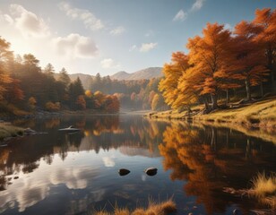Serene autumn lake landscape in Yorkshire England, nature landscape, autumn lake yorkshire