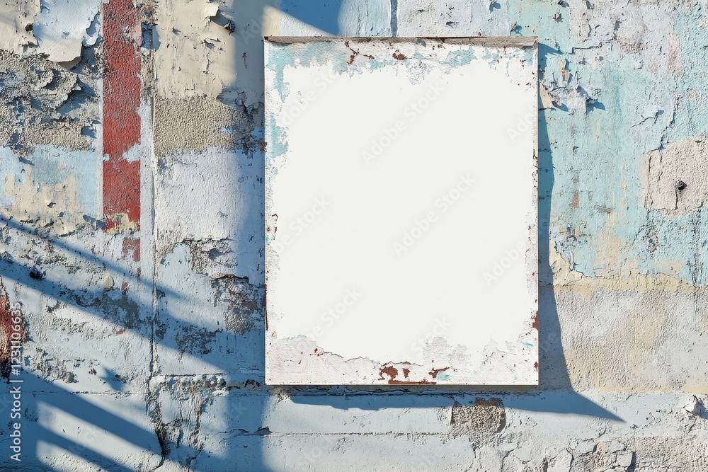 Aufkleber white blank sign on a peeling, textured wall. perfect for adding your own text or design for adverti