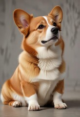 Side view of welsh corgi dog sitting politely with paws neatly crossed, etiquette, disciplined