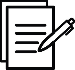 Black Document with Pen Icon - Minimalist Content Writing and Drafting Design with Transparent Background"
