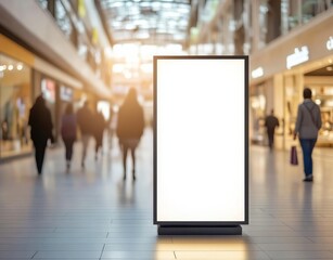 Blank billboard in a busy shopping mall setting.