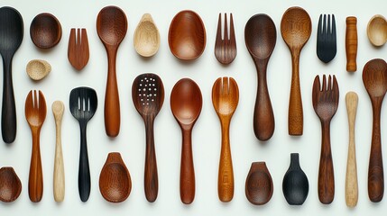 Wooden Kitchen Utensils: A Rustic and Elegant Flat Lay