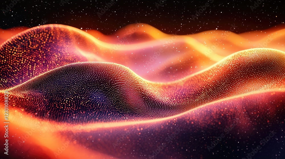 Poster abstract orange and red particle wave pattern