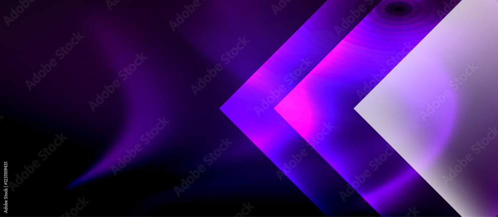 Poster glass squares with neon shiny light abstract background