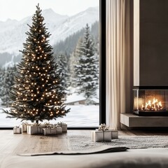 Festive atmosphere enhanced with silver present boxes beneath the tree.