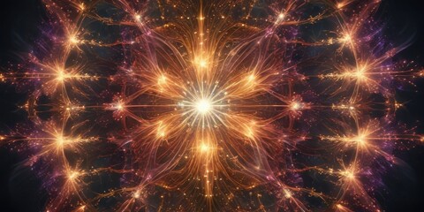 Fototapeta premium Sparkling celebration lights are woven into an intricate abstract fractal background with ample opportunity for creative composition, copy space, weave