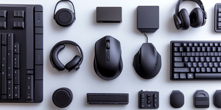 Sleek Black Gaming Peripherals: A Minimalist Tech Aesthetic