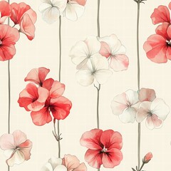 Elegant Floral Pattern with Soft Red and White Geranium Flowers