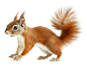 Obraz premium realistic illustration of squirrel with bushy tail, showcasing its vibrant fur and alert expression. This captures essence of lively woodland creature
