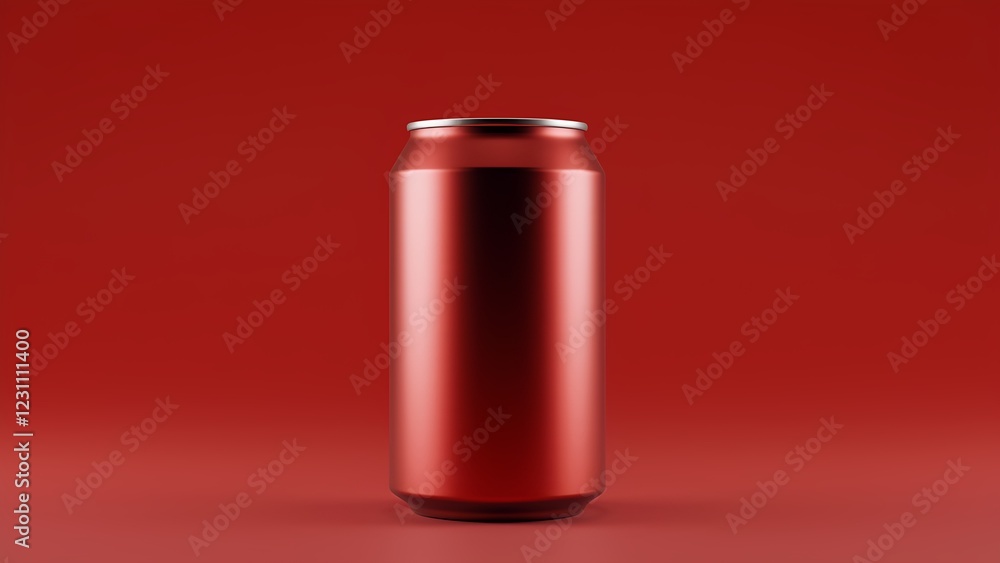 Poster refreshing red beverage can studio setting product photography minimalist environment front view mod