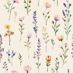 Vibrant Watercolor Floral Patterns on Soft Beige Background