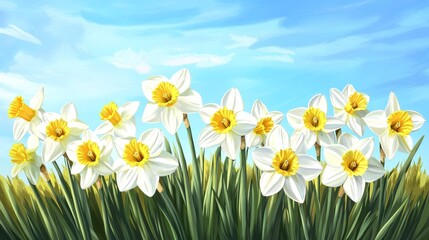 Field of Daffodilds with blue skies