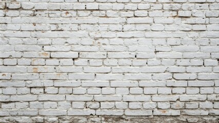 Obraz premium Rough textured white grunge brick wall with worn mortar joints, weathered, natural, architecture, earthy, stone