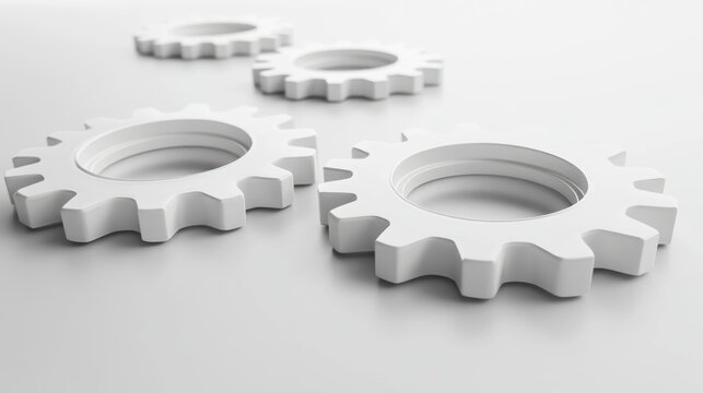 White gears meshing on white background; teamwork concept