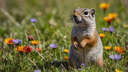 Gentle Whispers: A Northern Idaho Ground Squirrel Amidst Wildflowers