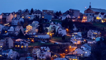 Peaceful Suburban Neighborhood Illuminated at Night
