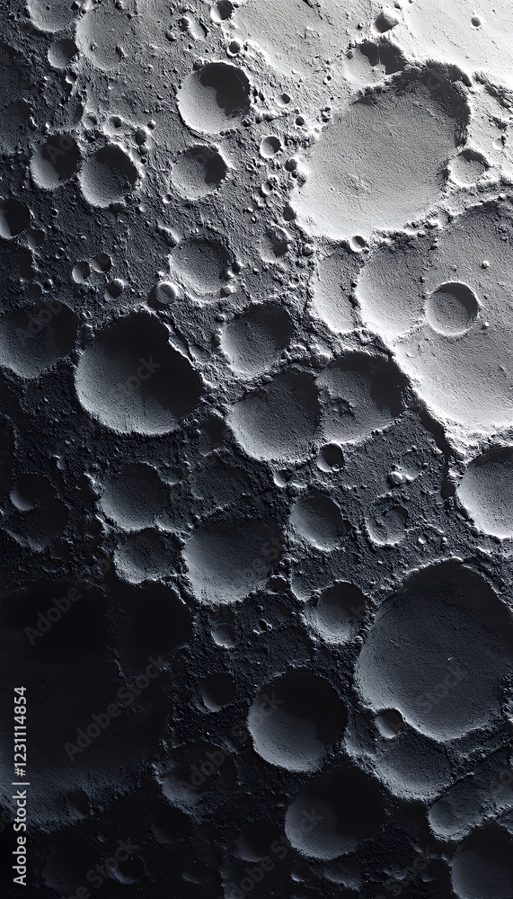 Poster abstract black and white image with textured circular shapes and varying depths