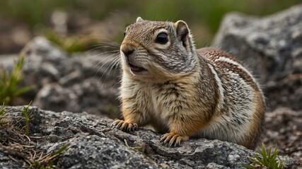 Naklejka premium Candid Capture: A Northern Idaho Ground Squirrel on a Rocky Perch