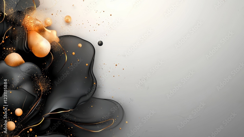 Poster black and gold abstract background with white space for text or design elements