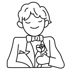 man with a rose. vector doodle outline illustration