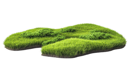 Floating island of green grass with transparent background