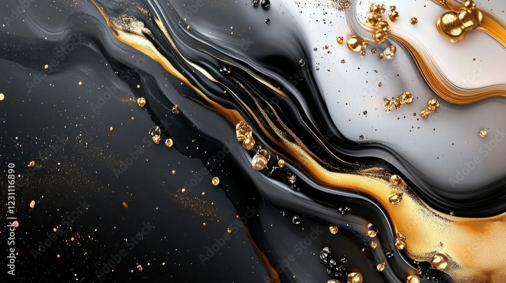 Aufkleber black and gold liquid background with smooth flowing patterns and abstract design elements