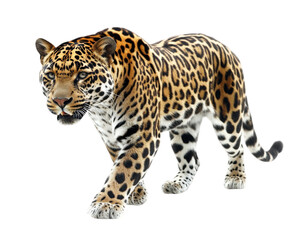 Obraz premium realistic illustration of leopard walking gracefully, showcasing its distinctive spotted fur and powerful physique. image captures beauty and strength of this magnificent big cat