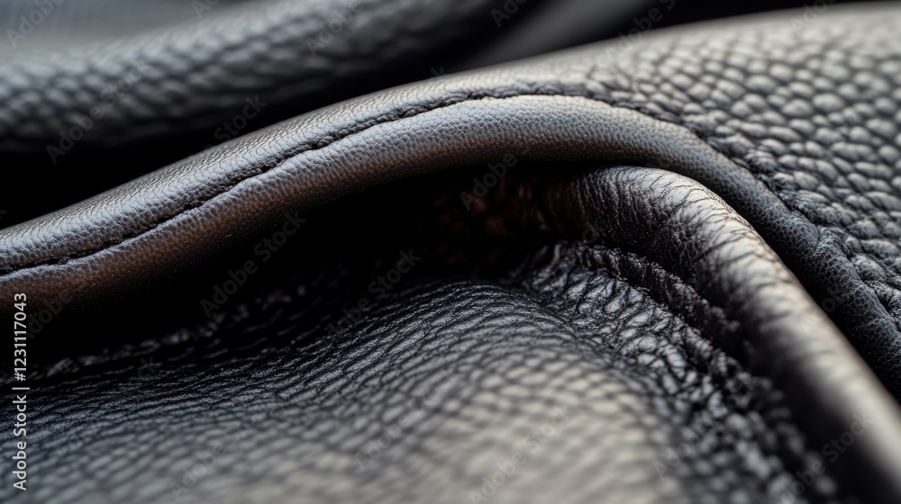 Aufkleber close up of a black leather surface with detailed texture and grain pattern for background or design