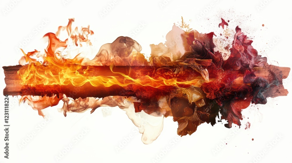 Poster colorful fire flames with various shapes and hues in a dark background creating a mesmerizing visual