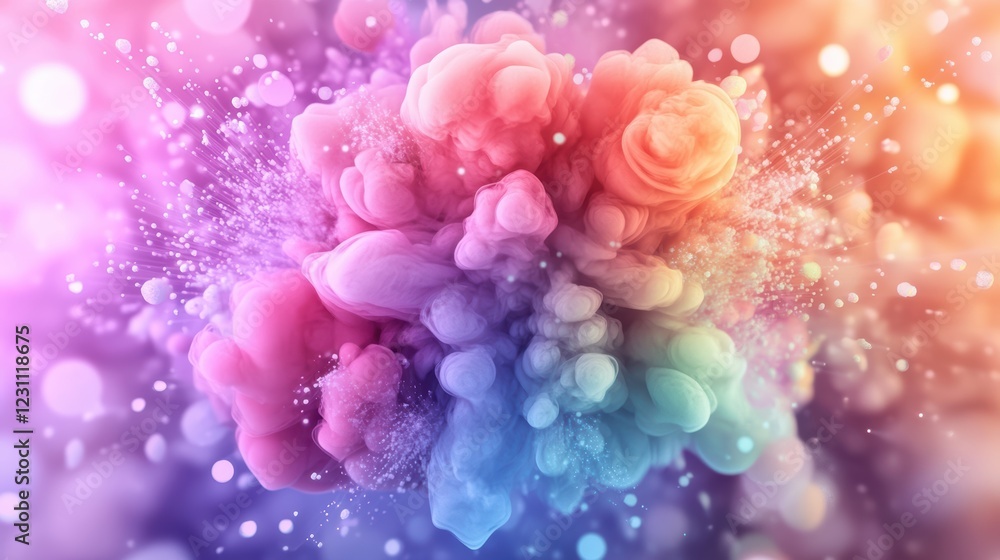 Poster abstract background featuring colorful smoke patterns and bubbles in soft flowing shapes and texture