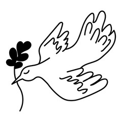 bird with green leave. vector doodle illustration