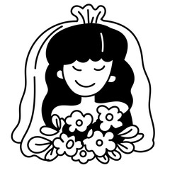Bride holding flower. vector doodle illustration