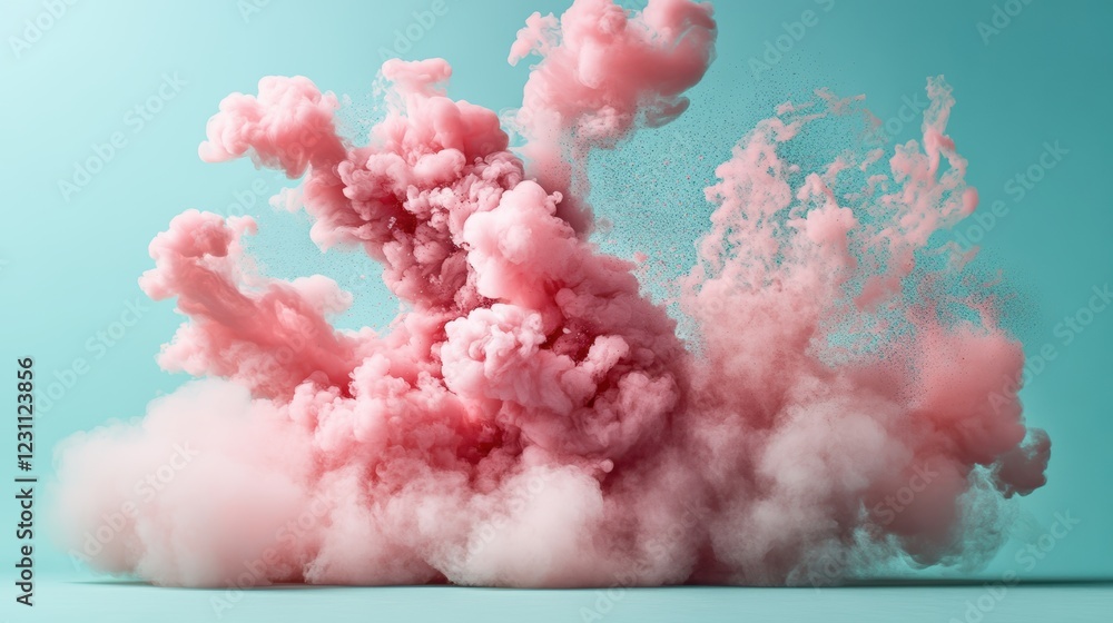 Poster pink smoke cloud on blue background creating an abstract artistic visual effect in the image