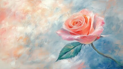 romantic rose painting with soft, flowing brushstrokes that give the impression of love gently unfolding, ideal for Valentine's Da