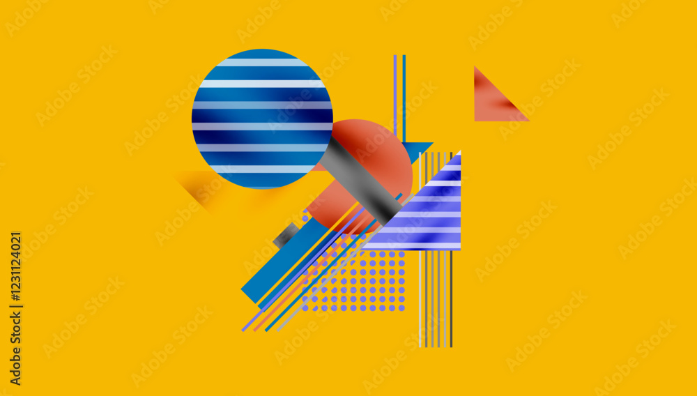 Poster circles, triangles, squares, rings and lines with shadow effect