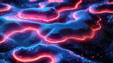 Fototapeta premium Abstract Neon Landscape With Glowing Lines And Particles