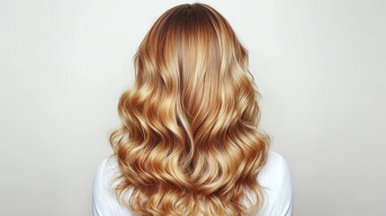 Fototapeta premium Hair coloring gradient from light golden to brown on a girl with long curly hair in the back