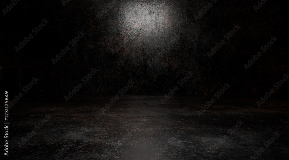 Poster empty dark room with spot lighting background. 3d rendering