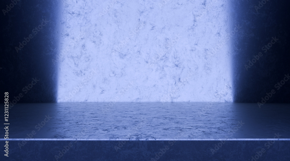 Poster modern minimalist dark blue empty room background with neon light. 3d rendering